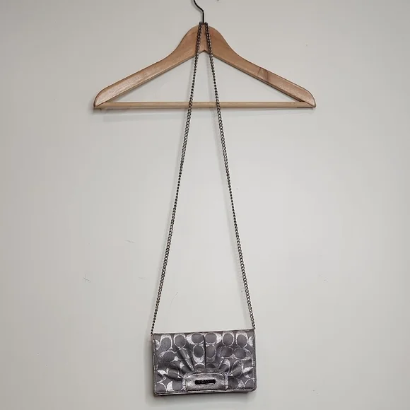 Coach Silver C Embroidered Crossbody with Chain Strap Gray Card Holder - Picture 2 of 12
